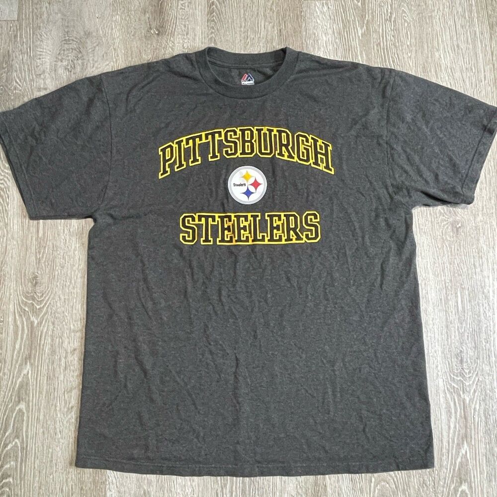Pittsburgh Steelers Men Shirt XL Gray Majestic Logo Short Sleeve
